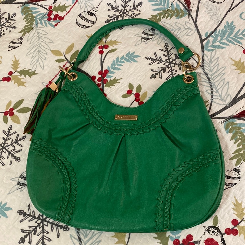 Green Gianni Bini leather purse with tassels